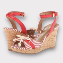 NWOT SPERRY TOP-SIDER PortSea Women&#39;s 8.5 Red White Nautical Wedge Sandals - £26.54 GBP