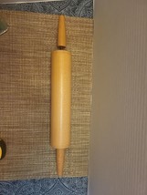 Vintage Natural Wood 17&quot; Rolling Pin With Long Metal 10” Rolling Rod - R... - £9.42 GBP