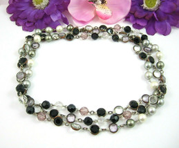 Premier Designs Jewelry CLEAR BLACK ROSE Beads Necklace Aspirin Round Beaded 60&quot; - £15.02 GBP