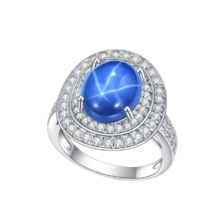 925 Sterling Silver Cocktail Ring 9x11mm Oval Shape Vintage Blue Lindy Star - £94.33 GBP