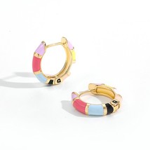 New Fashion Small Hoop Earrings for Women Girls Rainbow Enamel Round Circle Ear  - £7.46 GBP