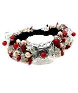 Handmade Floral Trio Red Tone Mixed Stone Pull String Bracelet - £8.64 GBP