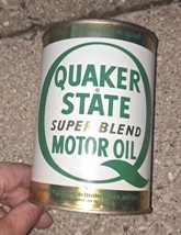 VTG 70s QUAKER STATE SUPER BLEND Motor Oil Can Metal 1 Qt Full Q Logo Se... - $26.17