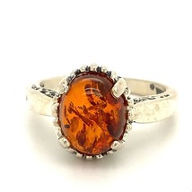 Vtg Sterling Signed Kabana Oval Amber Stone Cabochon Filigree Accent Ring 7 1/2 - £39.47 GBP