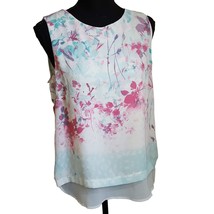 Rose &amp; Olive Women&#39;s Shirt M Floral White Pink Blue Tank Top Blouse Layered - $11.15