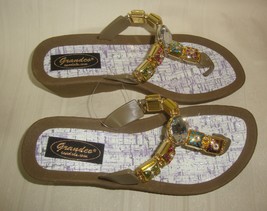 Grandco Beach Pool Thong BLING Gold Tone Jeweled Flip Flop Sandals Size ... - $18.71