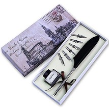 Quill Pen Set with Black Feather Antique Luxury Quill Pen with Ink Jar (No Ink) - £14.37 GBP