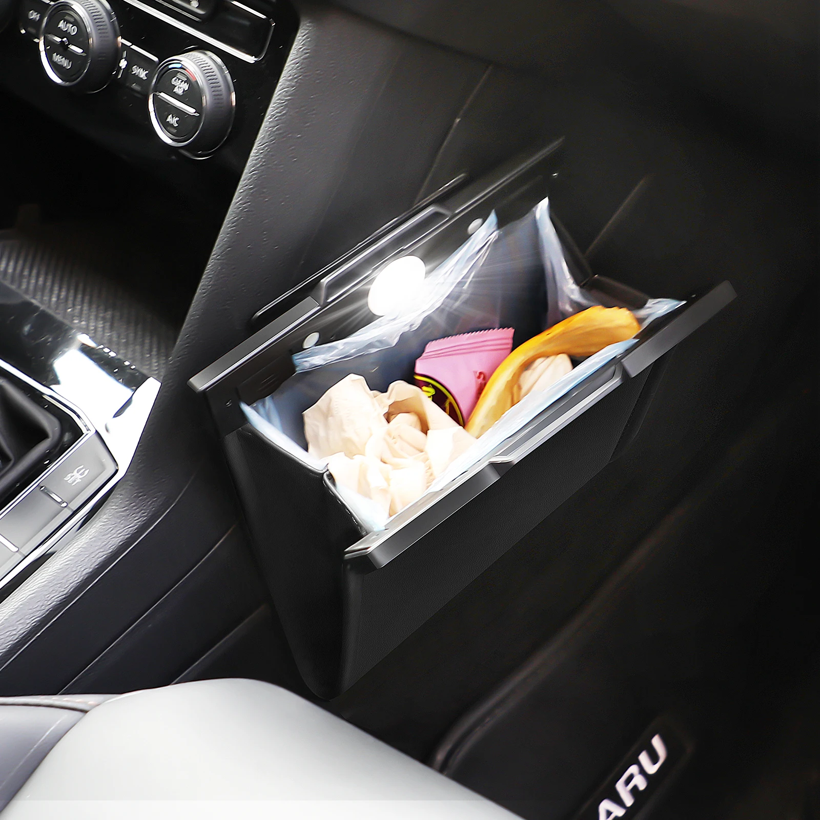 Small Car Garbage Bag Front Seat  Magnetic Adsorption Car Trash Can With light - £18.01 GBP