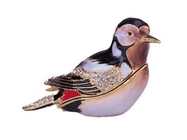 Jeweled Pewter Woodpecker Hinged Trinket Ring Jewelry Box+Gift Box Terra... - £21.01 GBP