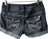 WallFlower Jean Shorts Juniors Size 5 Blue Thick Stitch Mini Rolled Dist... - £7.87 GBP