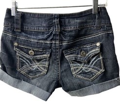 WallFlower Jean Shorts Juniors Size 5 Blue Thick Stitch Mini Rolled Distressed - £7.84 GBP
