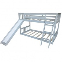 Twin over Twin Bunk Wooden Low Bed with Slide Ladder for Kids-Gray - Col... - £351.98 GBP