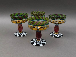 MacKenzie Childs Circus 4 3/4&quot; Champagne Sherbet Martini Coupe Glasses Set Of 4 - £236.56 GBP