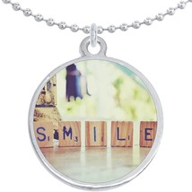 Smile Scrabble Tiles Round Pendant Necklace Beautiful Fashion Jewelry - £8.66 GBP