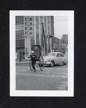 SNAPSHOT from ALBUM* Hong Kong? street corner MAN pulling cart CAR bank ... - $8.86
