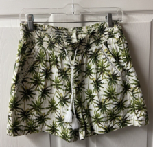 Briggs Womens Size M Green Tropical Elastic Waist with Tie Linen Shorts Pockets - £8.80 GBP