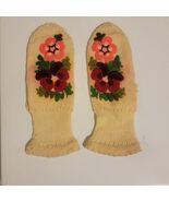 Vintage 50s Swedish Hand Knit Floral Acrylic Gloves Ladies / Teens S READ - $49.43 CAD