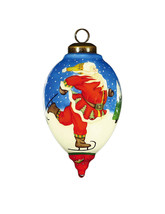 Ice Skating Santa Hand Painted Mouth Blown Glass Ornament - $53.49