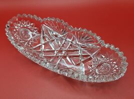 Antique Cut Glass Celery Relish Dish 7.5” Oval Hobstar Starburst Crystal... - $16.78
