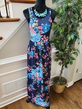 Blue Floral Women&#39;s Polyester Round Neck Sleeveless Long Maxi Dress Size Small - £22.33 GBP