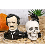 Ceramic Edgar Allen Poe And Nevermore Raven On Skull Salt And Pepper Sha... - £13.56 GBP