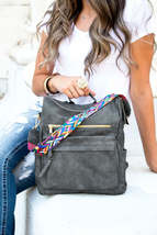 Dark Grey Zip Closure Aztec Pattern Strap Backpack Handbag - £27.74 GBP