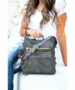 Dark Grey Zip Closure Aztec Pattern Strap Backpack Handbag - $49.83 CAD
