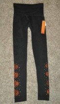 Girls Halloween Leggings Black Orange Pumpkin Embellished Elastic Waist-sz S/M - £7.83 GBP