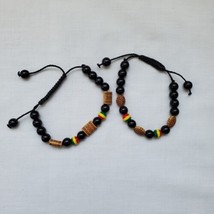 2 Rasta Reggae Bracelets Black Onyx Beads Jewelry Rastafari Jamaica Rastafarian - £14.22 GBP