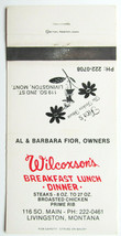 Wilcoxson&#39;s - Livingston, Montana Restaurant 30 Strike Matchbook Cover Fior MT - £1.19 GBP