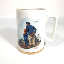 Norman Rockwell Looking Out To Sea Coffee Mug 1985 Museum Vintage Gold Rim - £14.67 GBP