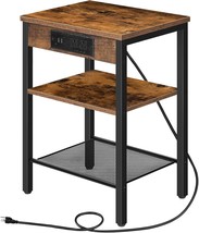 Hoobro End Table In Rustic Brown Bf112Bz01 With Charging Station, And Balcony. - £41.42 GBP