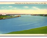 View From International Bridge Port Huron Michigan MI UNP Linen Postcard... - $3.91