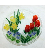 Rare Peggy Karr Tulip / Dafodil / Violets Fused Glass Bowl Dish 8 1/4&quot; - £39.39 GBP