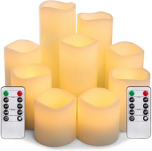 Large Set of 9 Flameless Candles Battery Operated LED Pillar Real Wax Electric C - £45.50 GBP