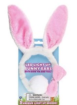 Plush LED 3 mode light up Easter Bunny Ears Tail Bowtie Pink White Costu... - $12.07