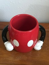 Large Disney Galerie Marked Red w Mickey Mouse Arms &amp; Hands Handles Ceramic Coff - £9.02 GBP