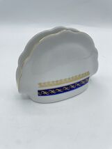 Cmielow Polish Pottery Napkin Holder Hand Painted Ceramic White Blue Gol... - $5.87