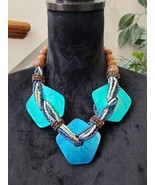 Wood and Seed Beads with Resin Necklace by Kathy Gelfand - £43.58 GBP