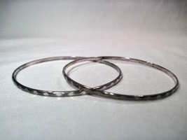 .925 Sterling Silver Stackable Signed ATI Bangle Bracelets - Set of 2 - K574 - £38.77 GBP