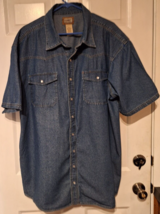 VTG CE Schmidt Jean SS Denim Shirt Mens 2XLT Pearl Snap Workwear Outdoor - $24.25