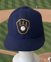 MIlwaukee Brewers Hat Cap Fitted Mens 7 1/8 Blue Yellow MLB Baseball New Era - £21.46 GBP
