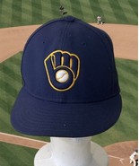 MIlwaukee Brewers Hat Cap Fitted Mens 7 1/8 Blue Yellow MLB Baseball New... - £21.30 GBP