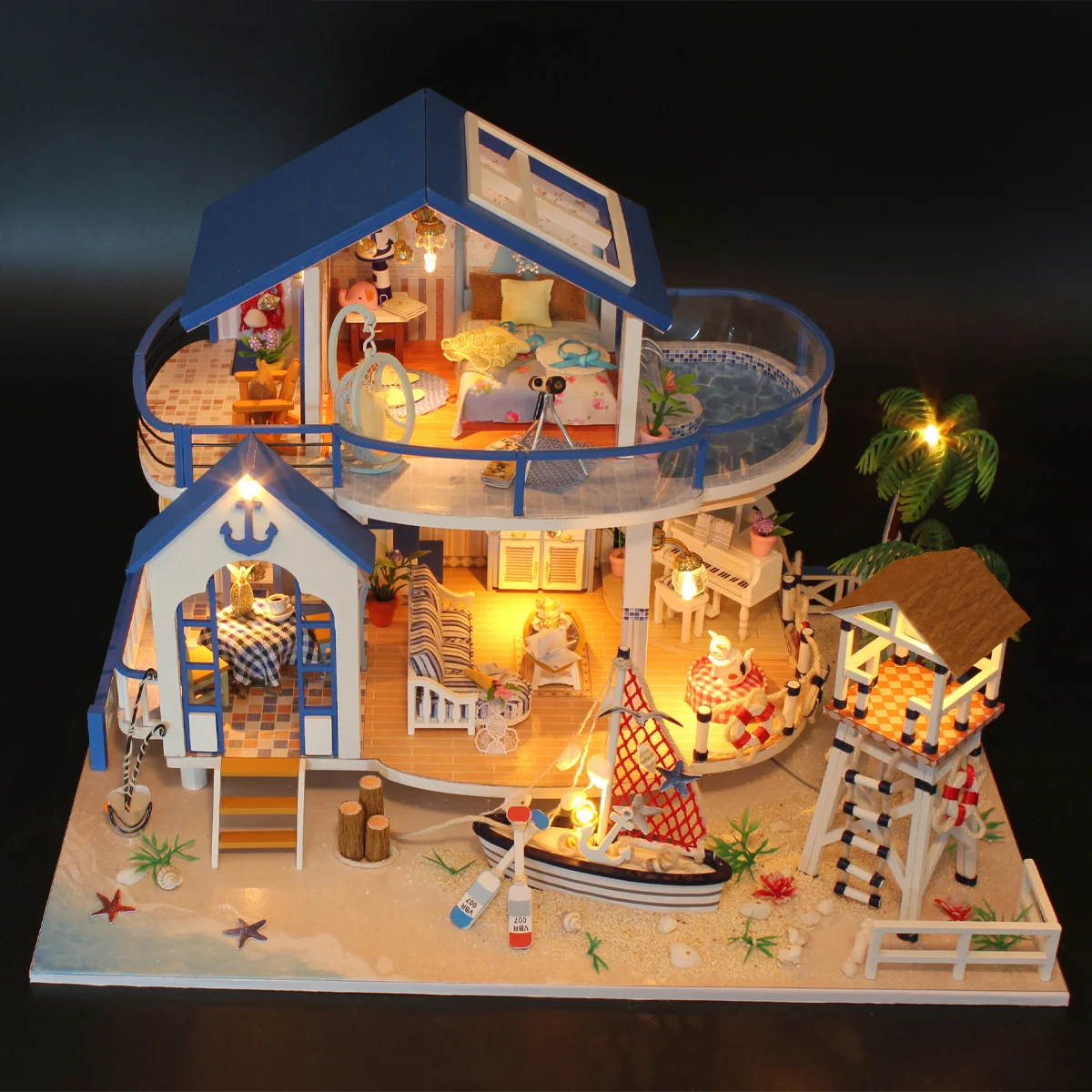 Model Building Kit Assembly Seaside Villa DIY Doll House Miniature Handmade 3D - £52.91 GBP