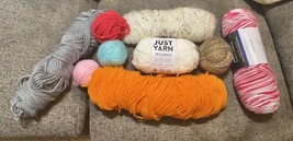 9 Assorted Rolls Of Yarn Lot Orange White Brown Pink Blue Red Gray - £11.08 GBP