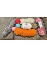 9 Assorted Rolls Of Yarn Lot Orange White Brown Pink Blue Red Gray - £11.08 GBP