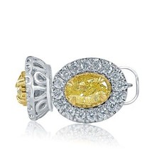 1.44 CT Oval Halo Natural Fancy Yellow Diamond Stud Earrings 14k White Gold - £2,531.14 GBP