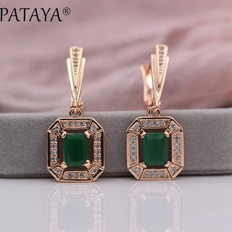 New Rose Gold Colors Dangle Earrings For Women Square Natural Zircon Long Earrin - $23.20