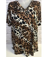 Zenana Women&#39;s Stretch Animal Print V Neck Top Size L - $15.84