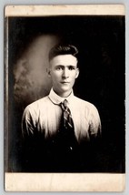 RPPC Handsome Young Man Schrader Cool Hair Portrait Postcard A27 - $7.95